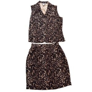 Allison Taylor Silk Leopard Print Vest and Skirt Set - Size L